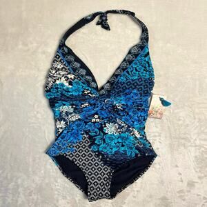 NWT Johnny Was Sady One-Piece Bathing Suit Women's XS Asymmetrical Swim Floral